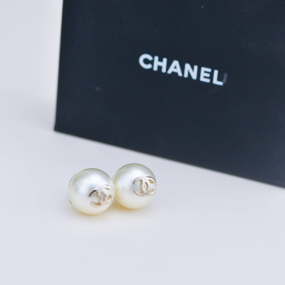Preowned Chanel CC Gold-Tone Faux Pearl Earrings