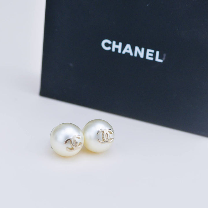 Preowned Chanel CC Gold-Tone Faux Pearl Earrings