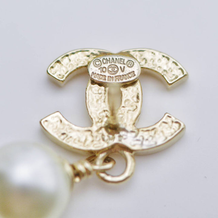 Second Hand Chanel CC Faux Pearl Drop Earrings