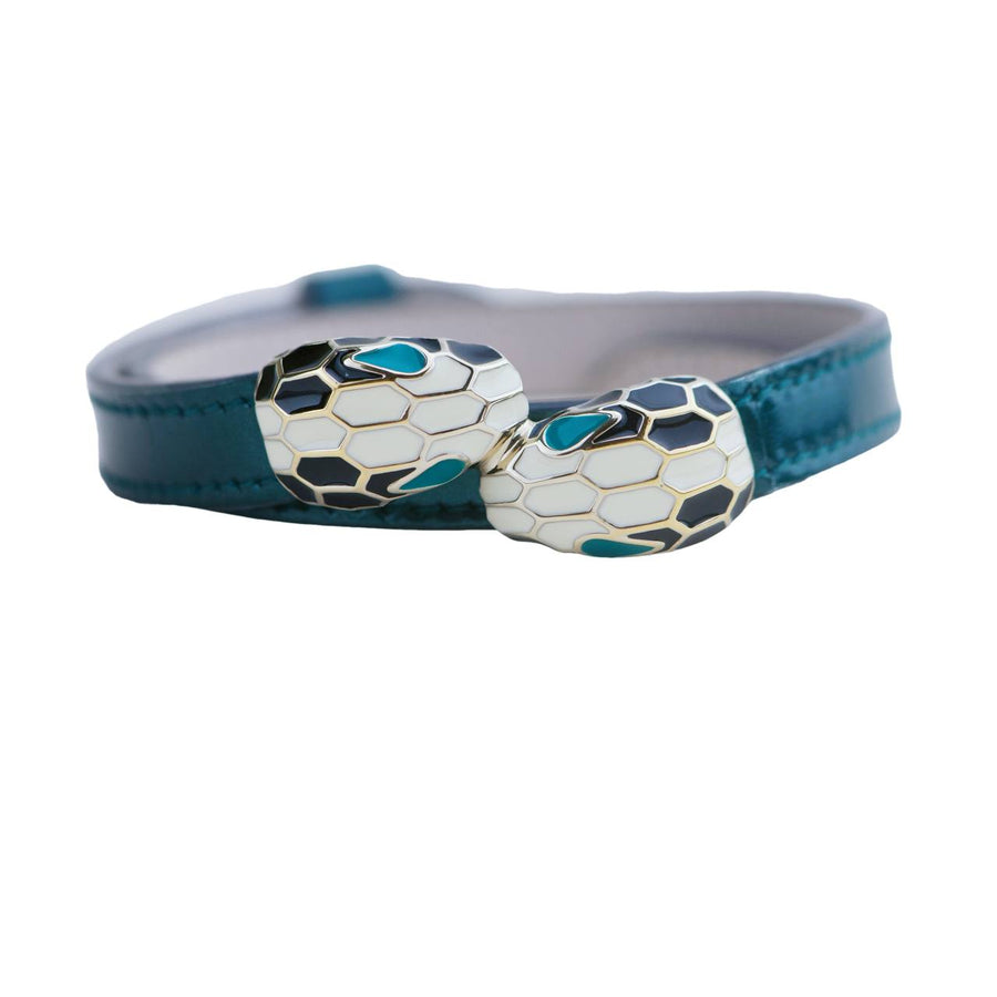 Preloved Bvlgari Serpenti Forever Metallic Enamel Green Leather Bracelet Size M
