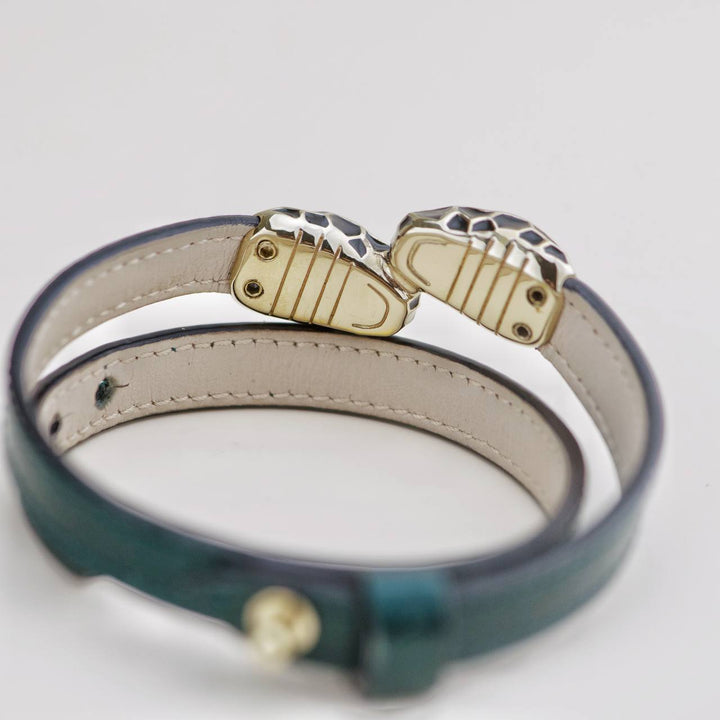 Second Hand Bvlgari Serpenti Forever Metallic Enamel Green Leather Bracelet