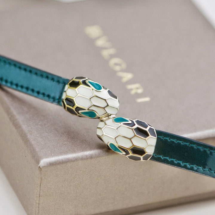 Preloved Bvlgari Serpenti Forever Metallic Enamel Green Leather Bracelet