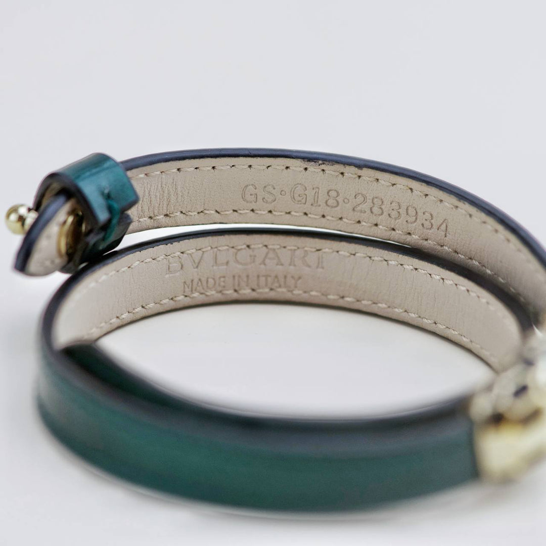 Used Bvlgari Serpenti Forever Metallic Enamel Green Leather Bracelet