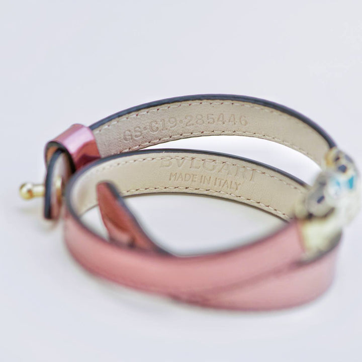 Preowned Bvlgari Serpenti Forever Enamel Pink Leather Bracelet Size S