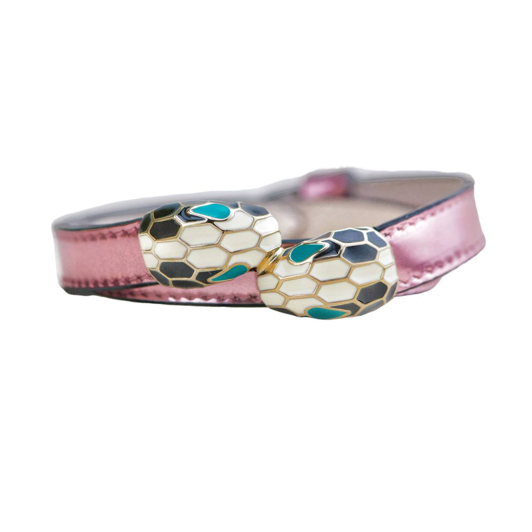 Preloved Bvlgari Serpenti Forever Enamel Metallic Pink Leather Bracelet Size S