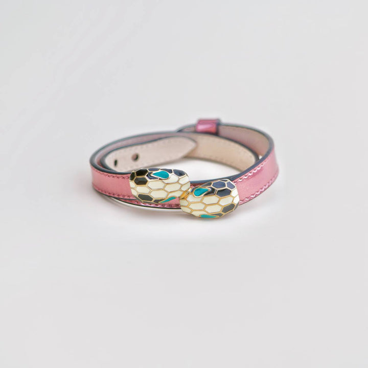 Preloved Bvlgari Serpenti Forever Enamel Pink Leather Bracelet Size S