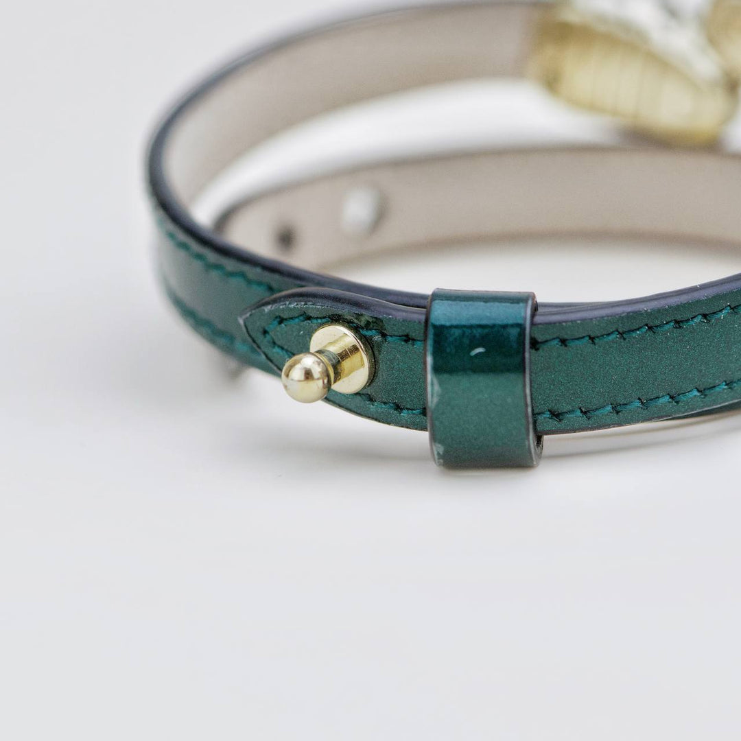 Used Bvlgari Serpenti Forever Metallic Enamel Green Leather Bracelet