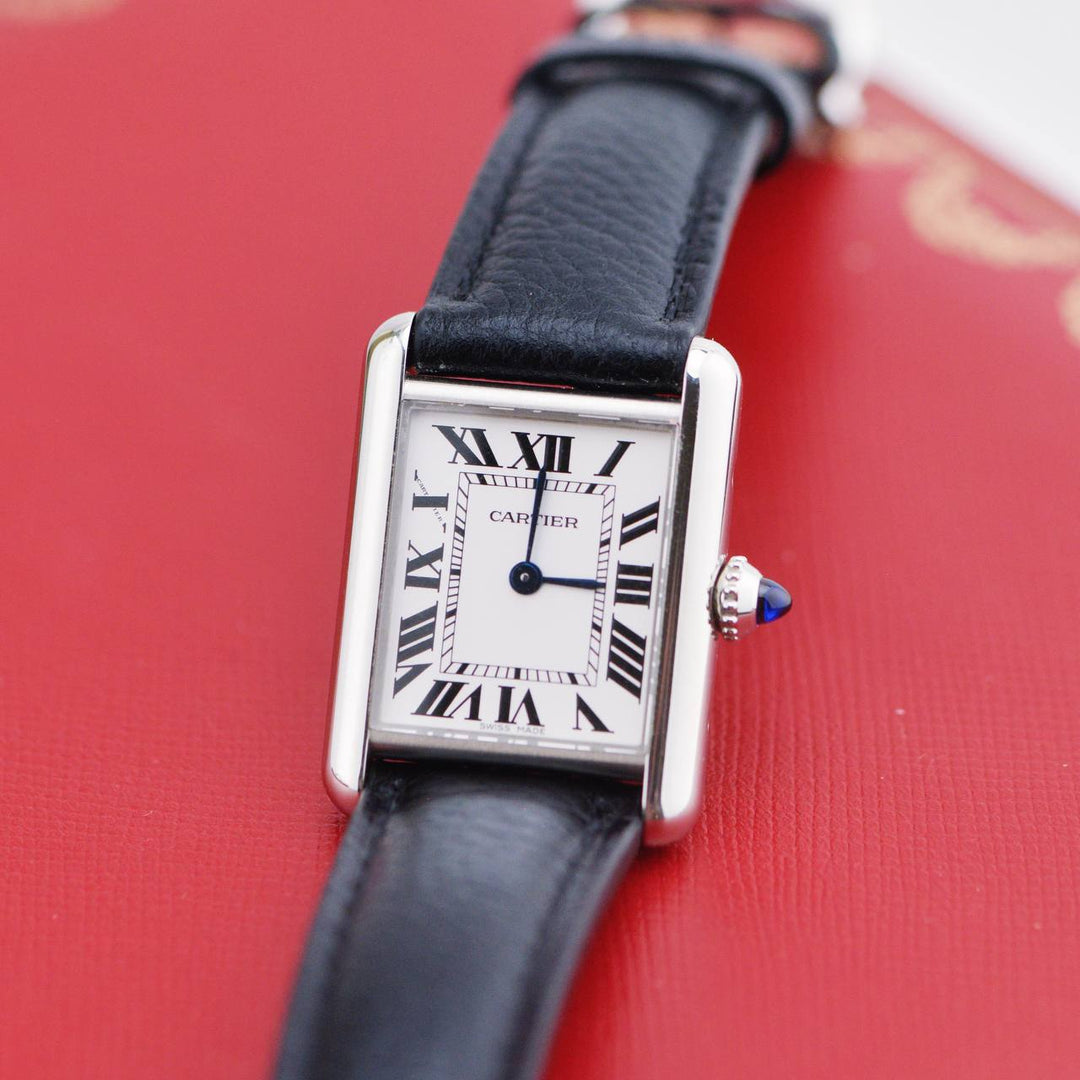 Second Hand Cartier Tank Must Silver Black Leather Watch WSTA0042