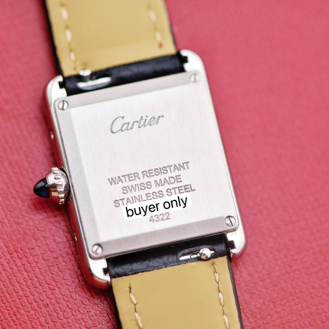 Second Hand Cartier Tank Must Silver Black Leather Watch