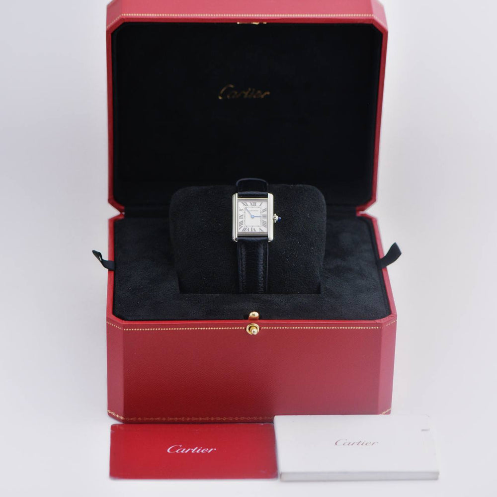 Preowned Cartier Tank Must Silver Black Leather Watch WSTA0042