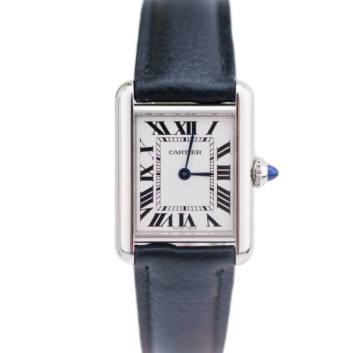 Preloved Cartier Tank Must Silver Black Leather Watch WSTA0042