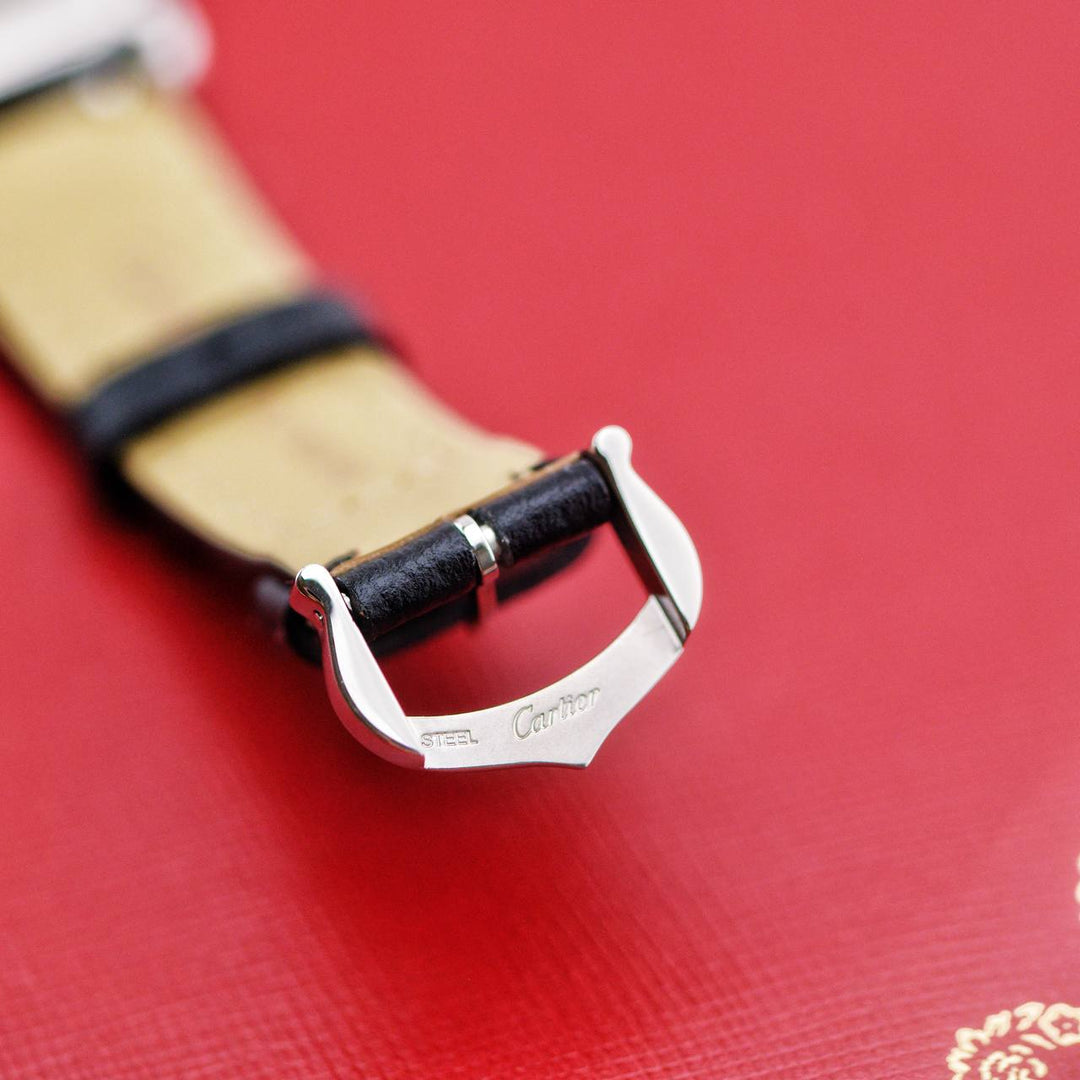 Preowned Cartier Tank Must Black Leather Watch