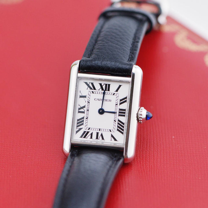 Used Cartier Tank Must Silver Black Leather Watch WSTA0042