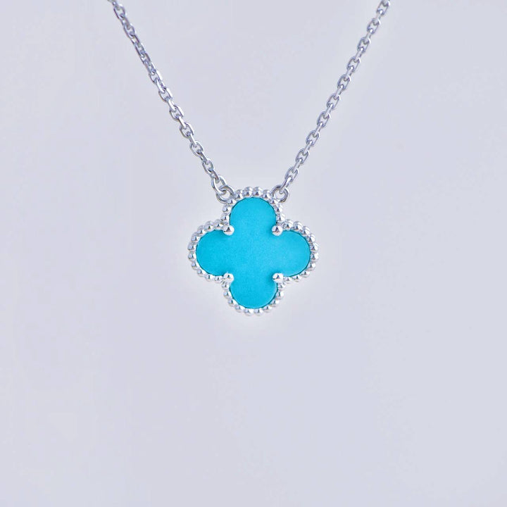 Van Cleef & Arpels Vintage Alhambra Turquoise 18K White Gold Pendant Necklace