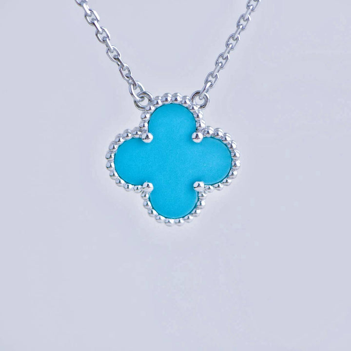 Van Cleef & Arpels Vintage Alhambra Turquoise 18K White Gold Pendant Necklace