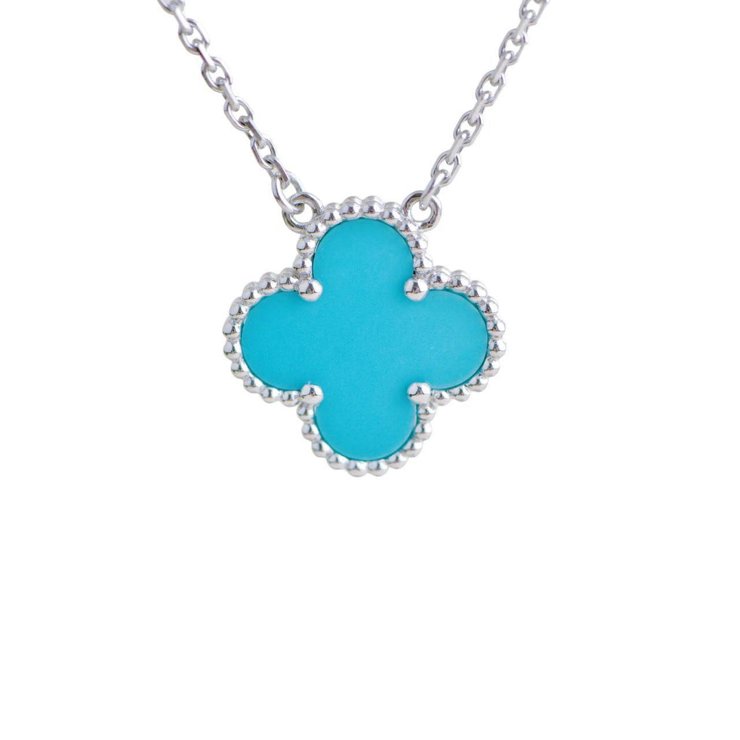 Van Cleef & Arpels Vintage Alhambra Turquoise 18K White Gold Pendant Necklace