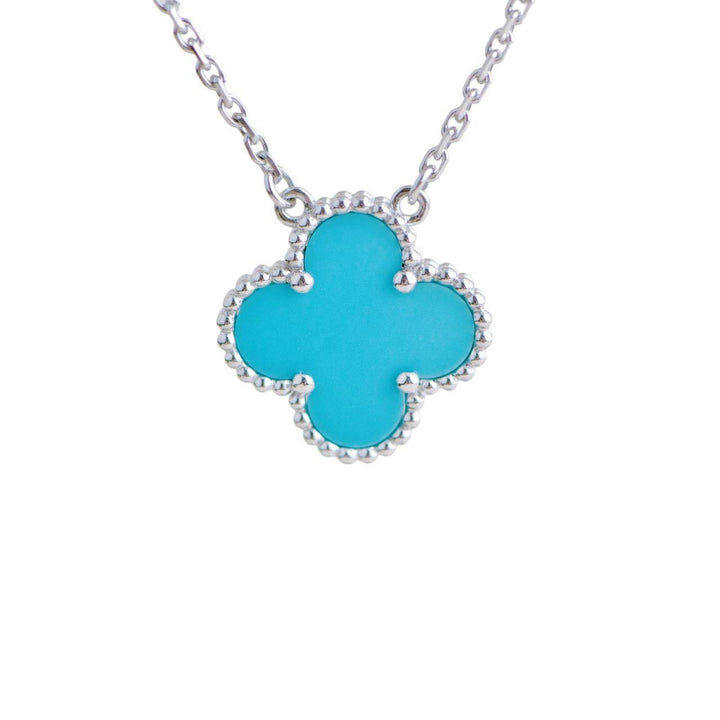 Van Cleef & Arpels Vintage Alhambra Turquoise 18K White Gold Pendant Necklace