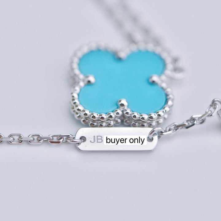 Van Cleef & Arpels Vintage Alhambra Turquoise 18K White Gold Pendant Necklace