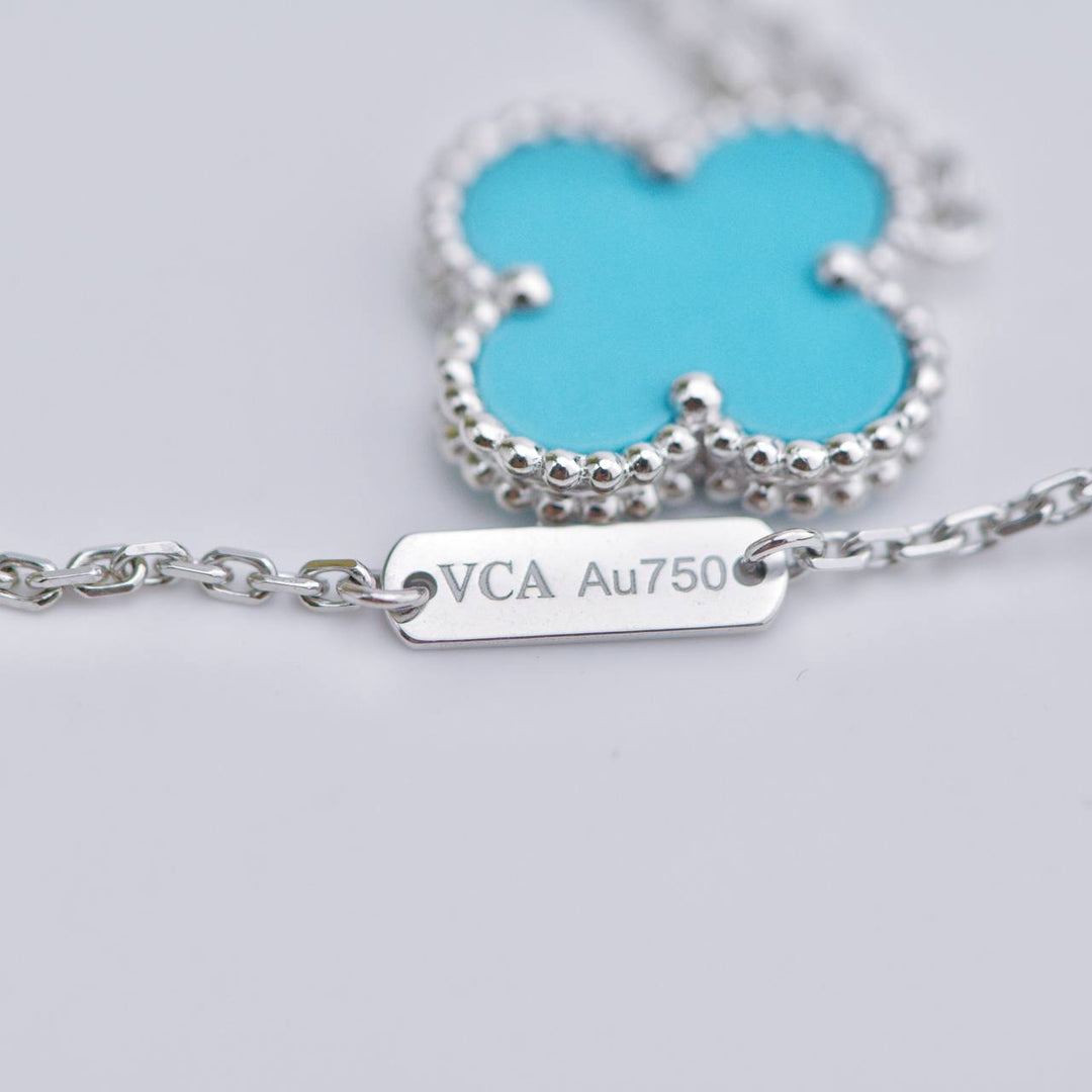 Van Cleef & Arpels Vintage Alhambra Turquoise 18K White Gold Pendant Necklace