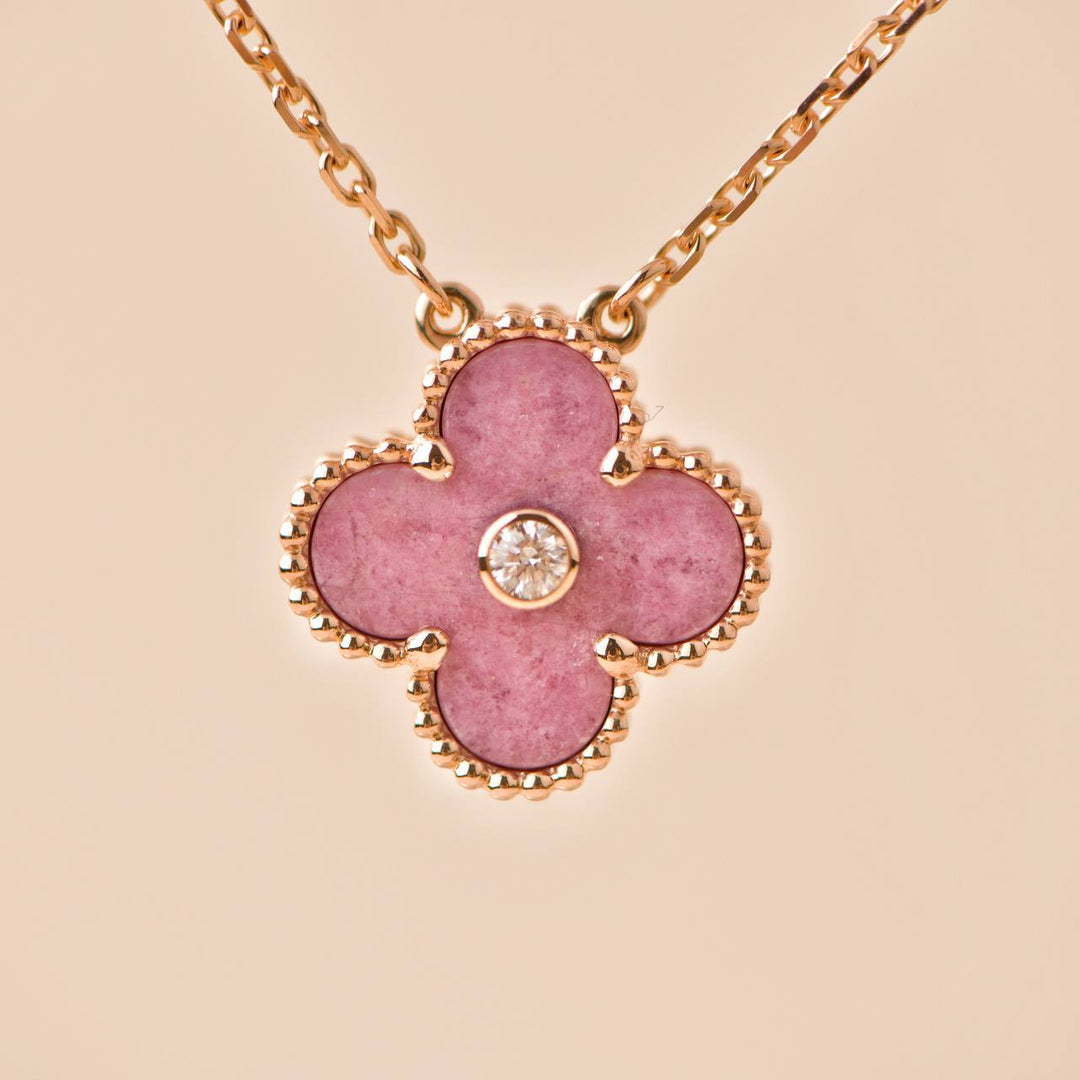 Used Van Cleef & Arpels Vintage Alhambra Rhodonite Diamond 2021 Holiday Pendant