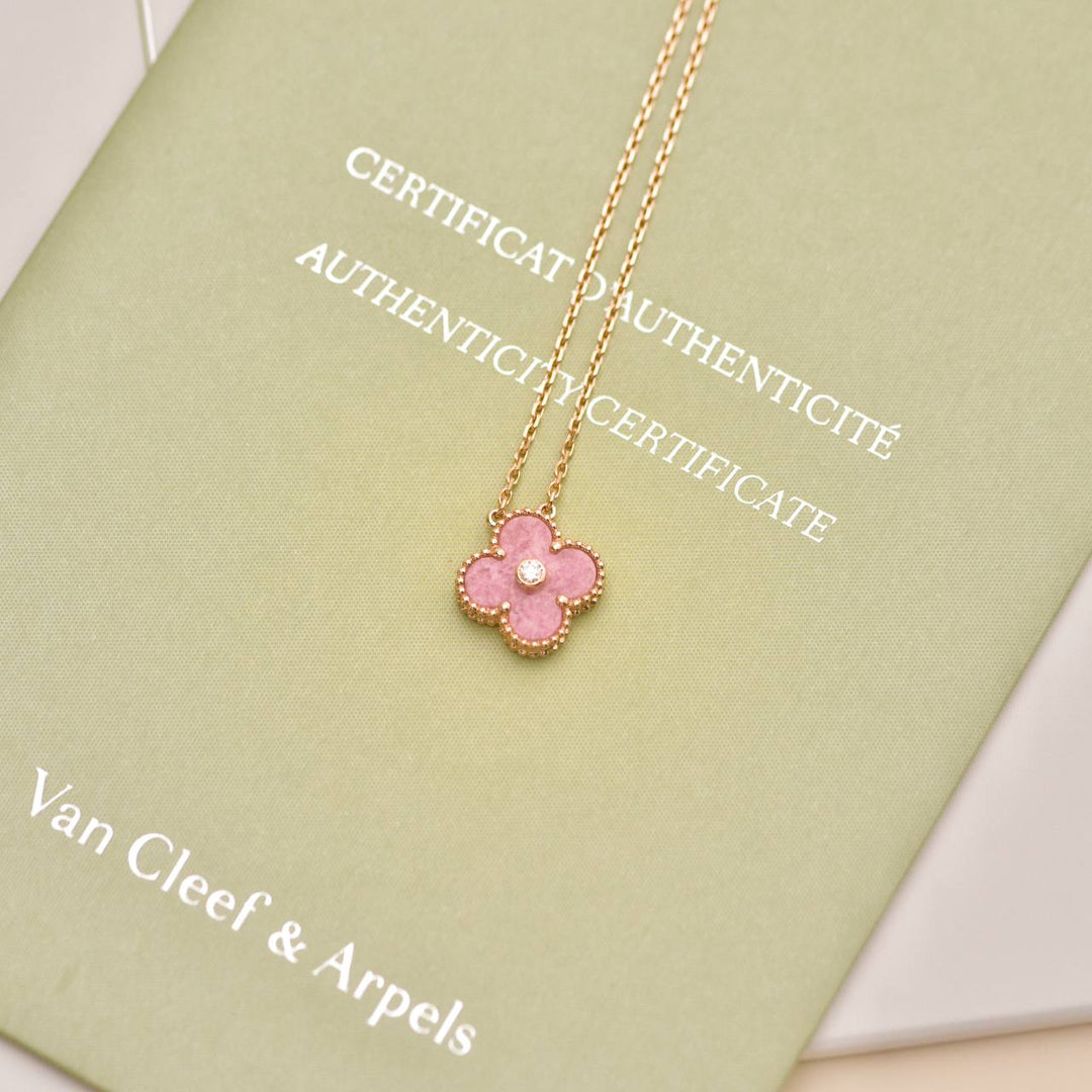 Second Hand Van Cleef & Arpels Vintage Alhambra Rhodonite Diamond 2021 Holiday Pendant