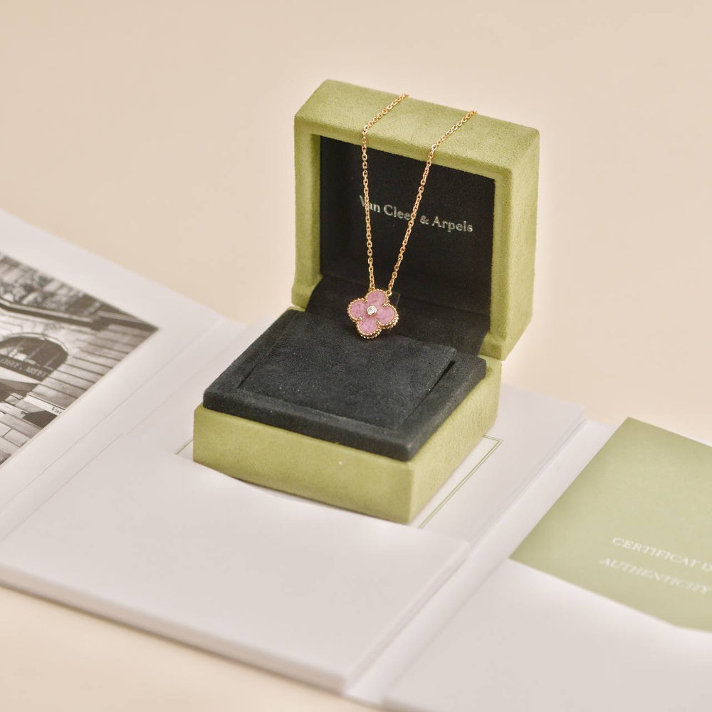 Preowned Van Cleef & Arpels Vintage Alhambra Rhodonite Diamond 2021 Holiday Pendant