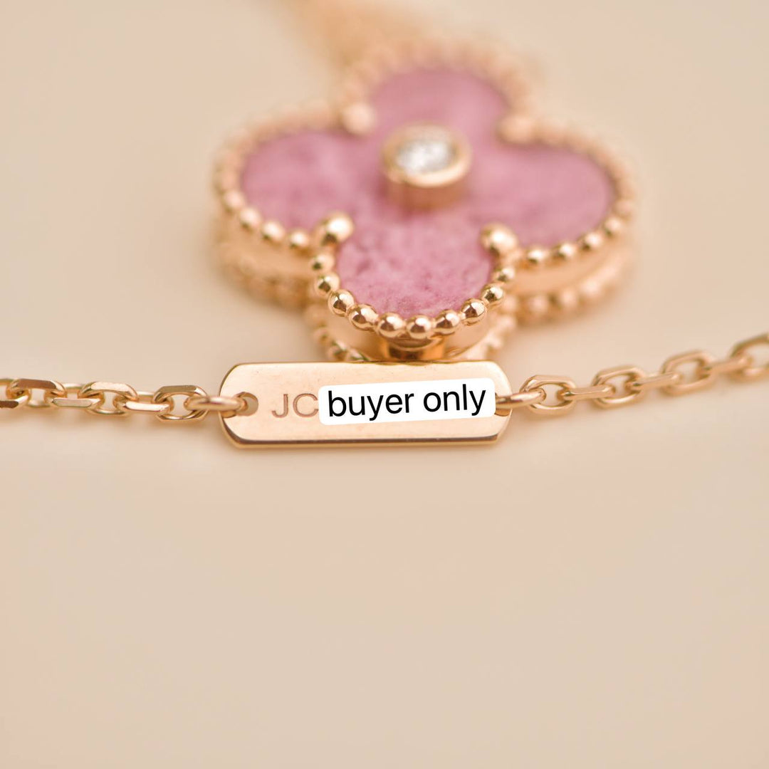 Second Hand Van Cleef Vintage Alhambra Rhodonite Diamond 2021 Holiday Pendant