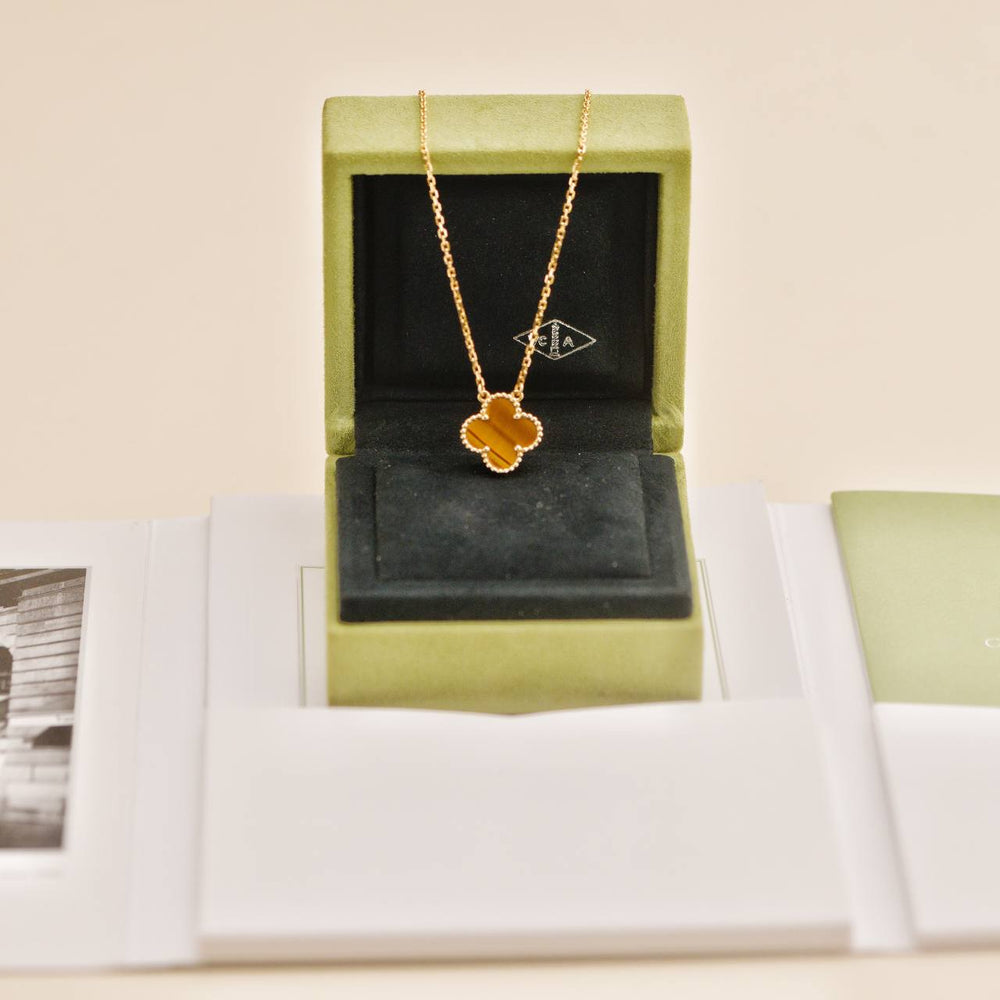 Preowned Van Cleef & Arpels Vintage Alhambra Tiger Eye Pendant Necklace