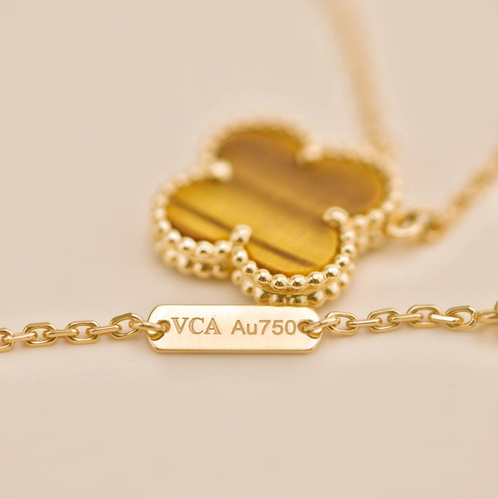 Preowned Van Cleef Vintage Alhambra Tiger Eye Pendant Necklace