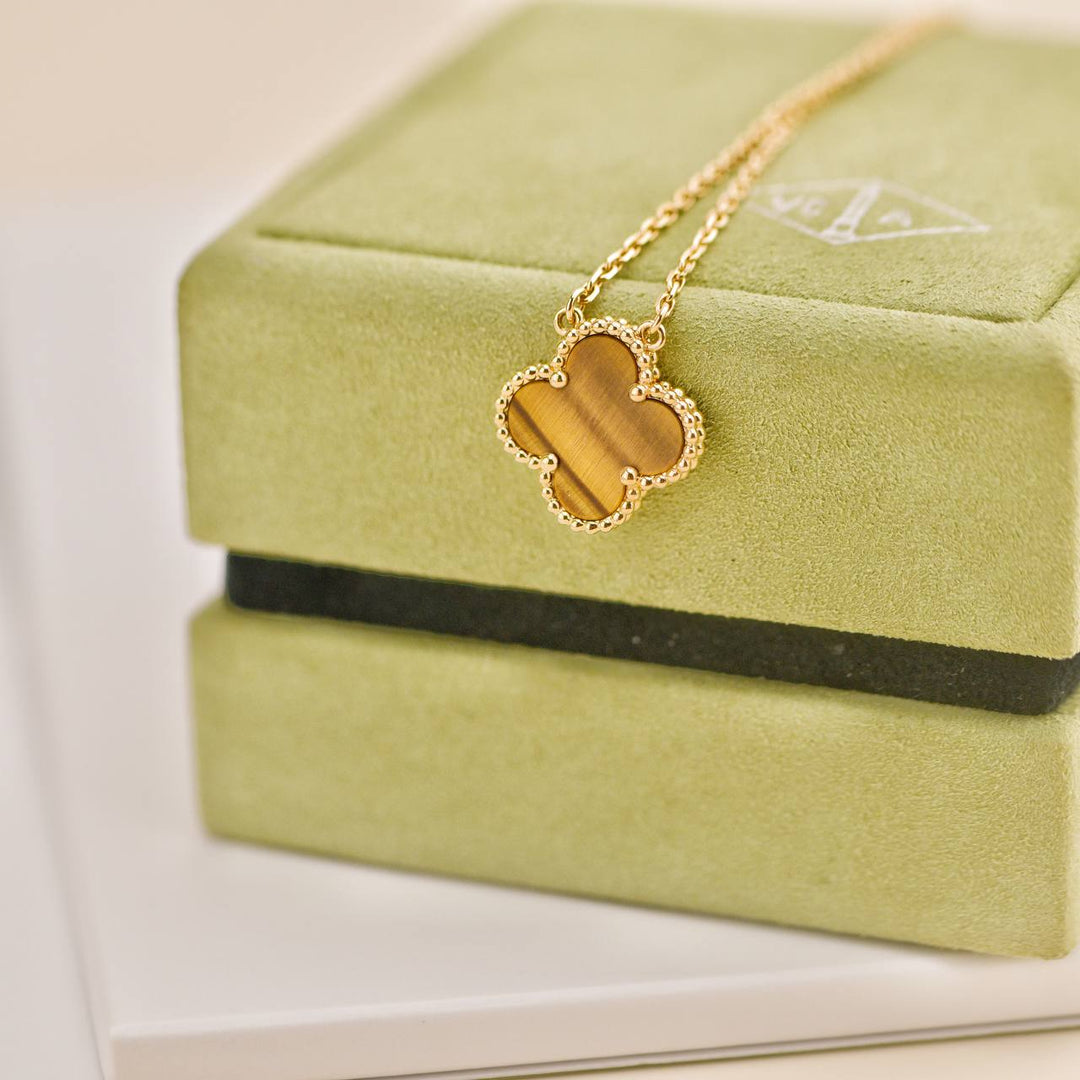 Preloved Van Cleef Vintage Alhambra Tiger Eye Pendant Necklace