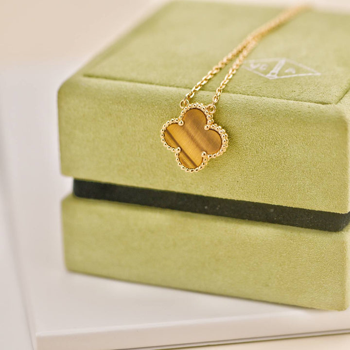 Preloved Van Cleef Vintage Alhambra Tiger Eye Pendant Necklace