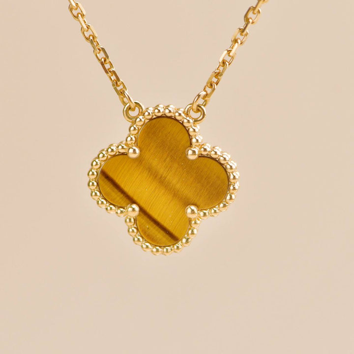 Used Van Cleef & Arpels Vintage Alhambra Tiger Eye Pendant Necklace