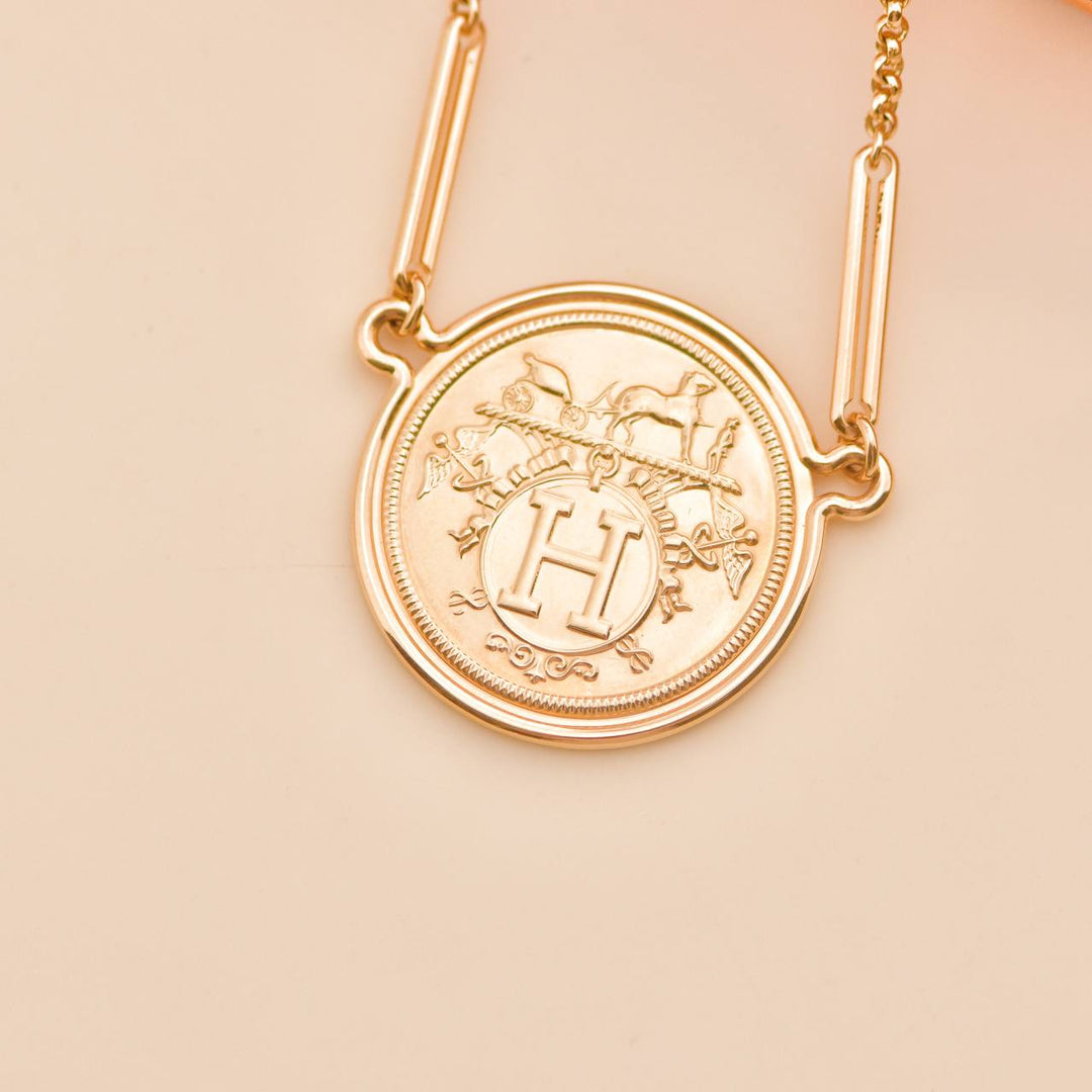 Used Hermès 18K Rose Gold Coin Pendant Necklace 
