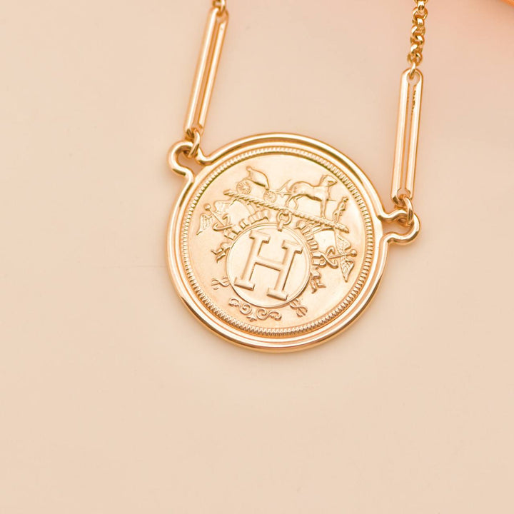 Used Hermès 18K Rose Gold Coin Pendant Necklace 