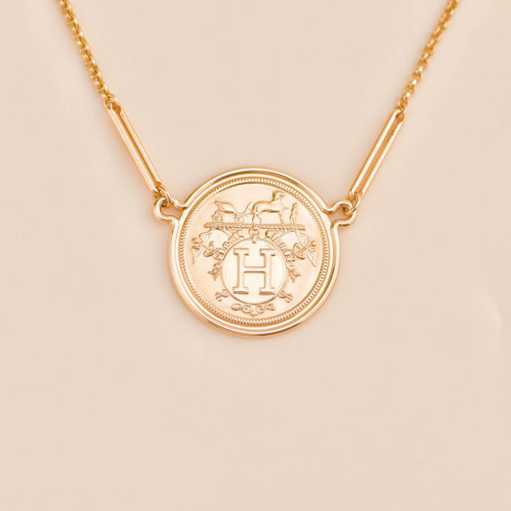 Preowned Hermès 18K Gold Coin Pendant Necklace 