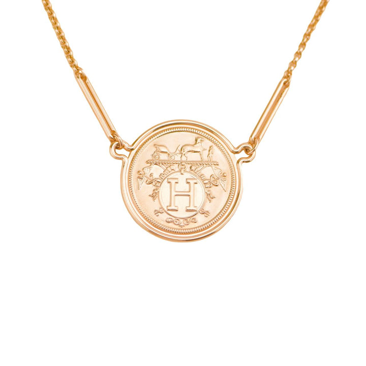 Preloved Hermès 18K Rose Gold Coin Pendant Necklace 