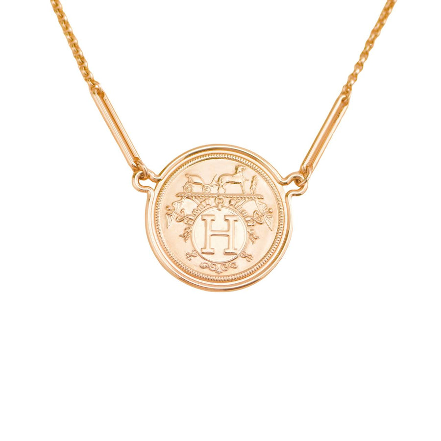 Preloved Hermès 18K Rose Gold Coin Pendant Necklace 