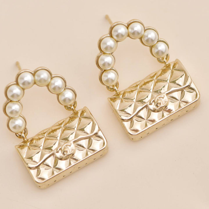 Preloved Chanel Faux Pearl Quilted Classic Flap Bag Earrings