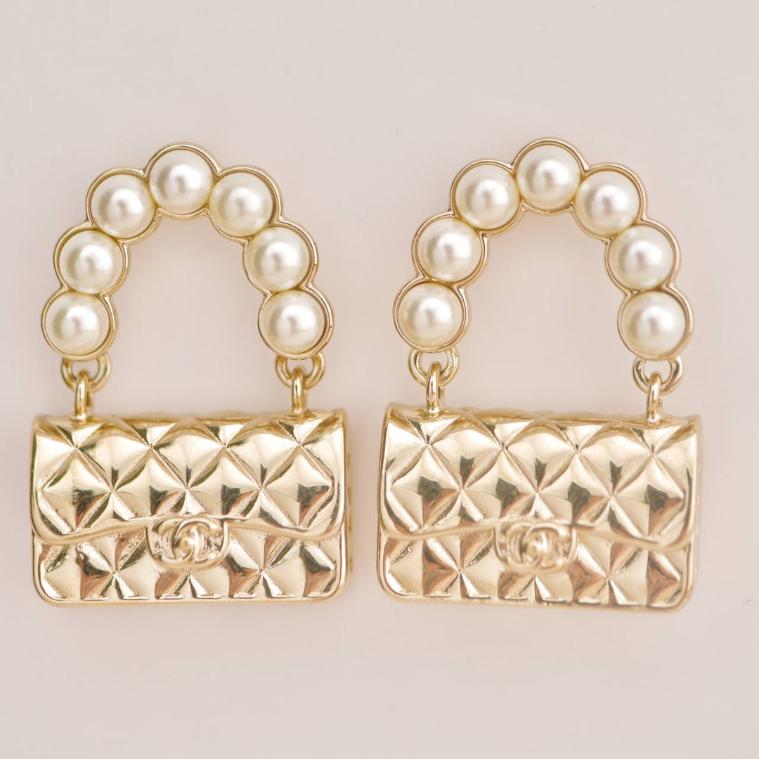 Preowned Chanel Faux Pearl Quilted Classic Flap Bag Earrings
