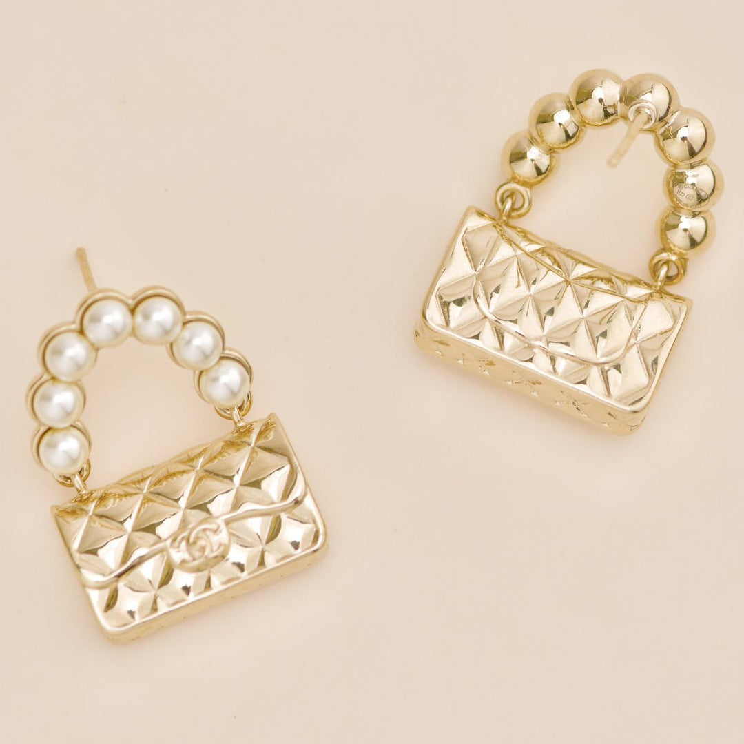 Second Hand Chanel Faux Pearl Quilted Classic Flap Bag Earrings