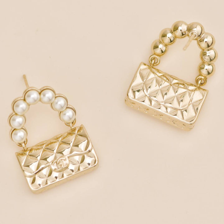 Second Hand Chanel Faux Pearl Quilted Classic Flap Bag Earrings