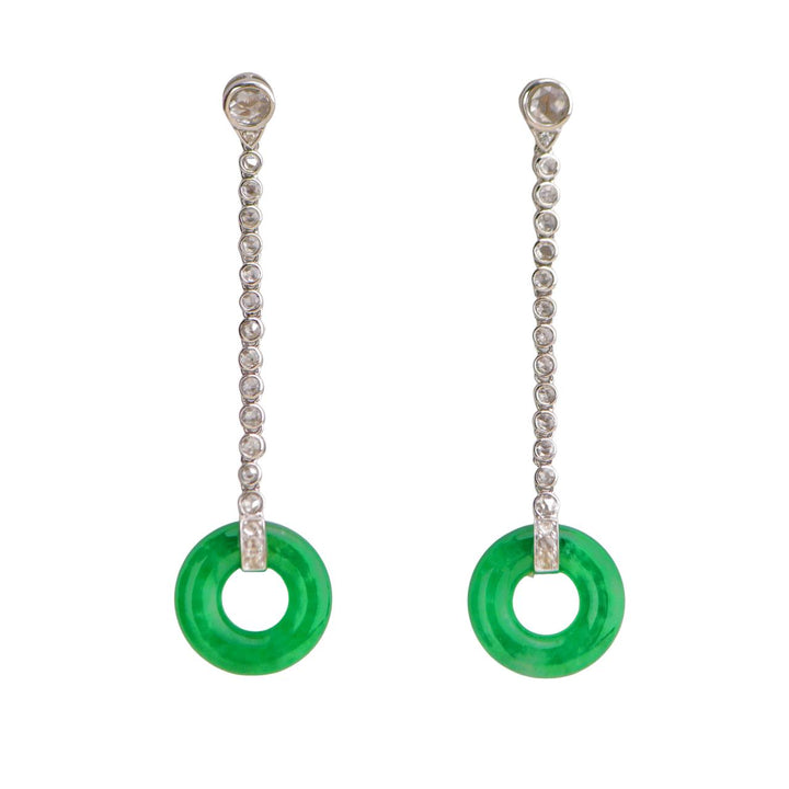 Preloved Jadeite Diamond 18K White Gold Drop Earrings