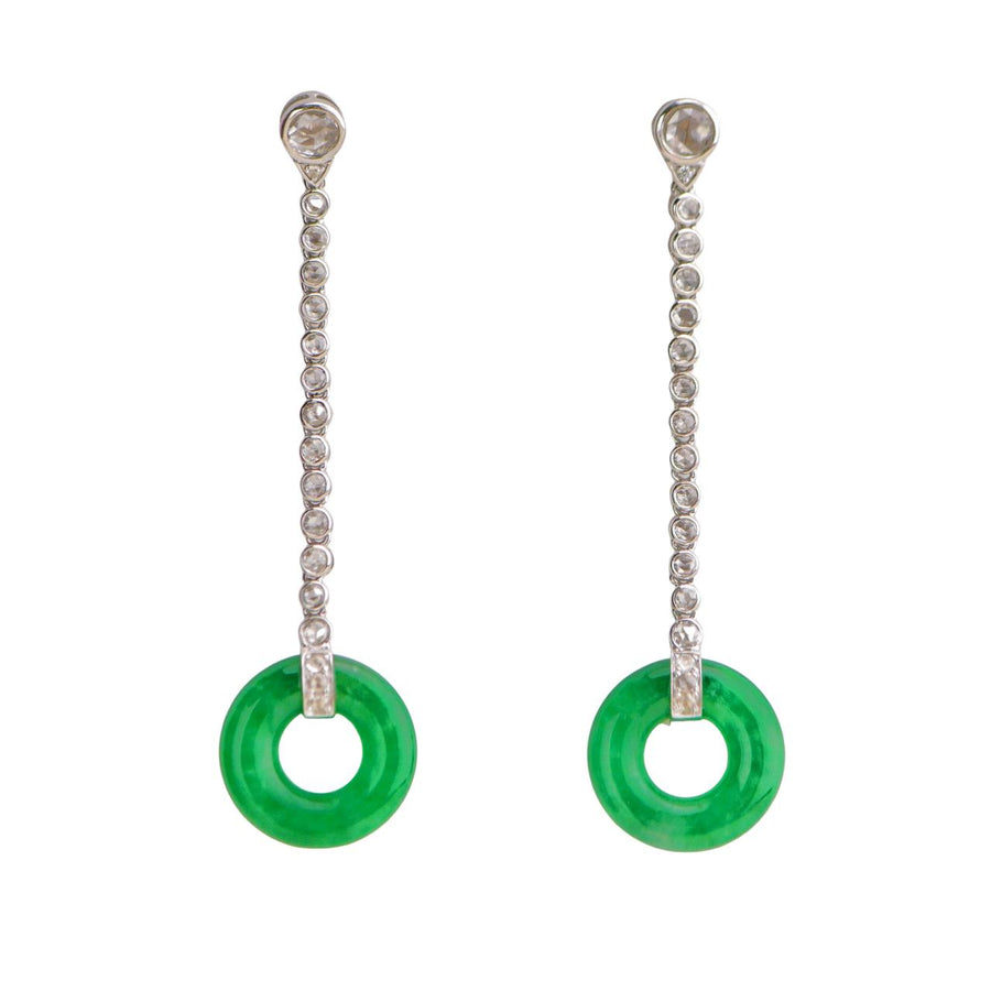 Preloved Jadeite Diamond 18K White Gold Drop Earrings