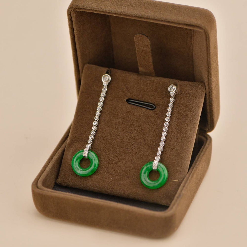 Preowned Jadeite Diamond 18K White Gold Drop Earrings