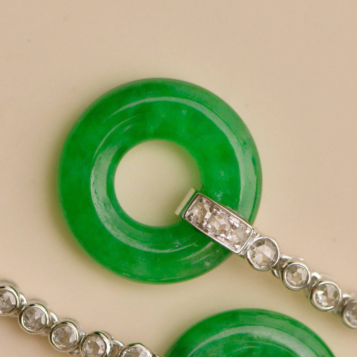 Preloved Jadeite Diamond 18K White Gold Drop Earrings