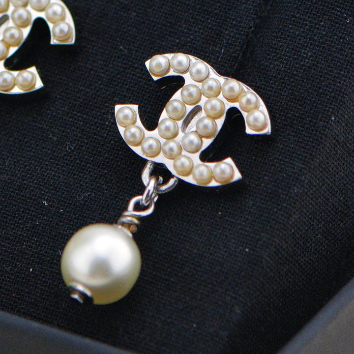 Preloved Chanel CC Logo Faux Pearl Earrings