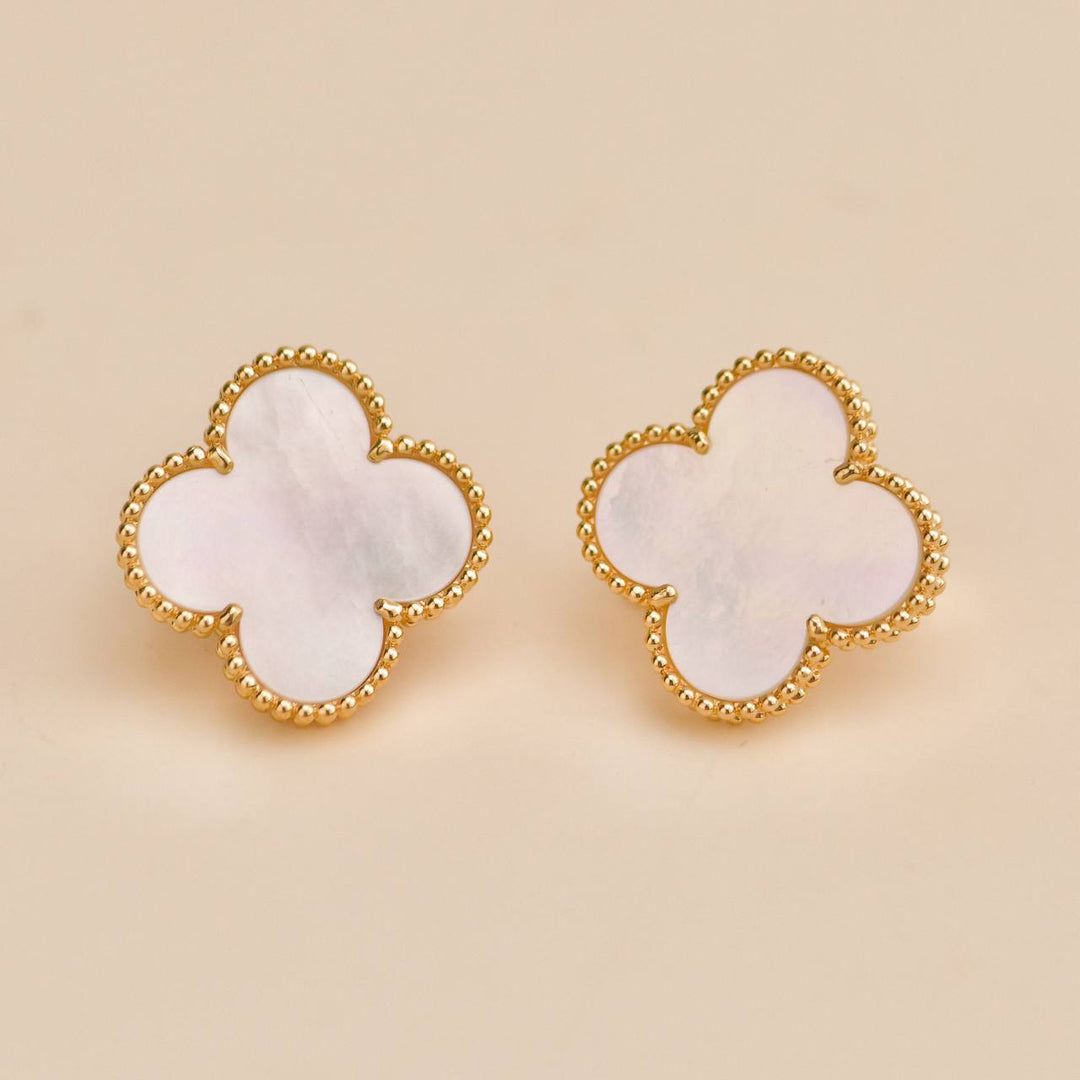 Second Hand Van Cleef Magic Alhambra Mother of Pearl 18K Yellow Gold Earrings