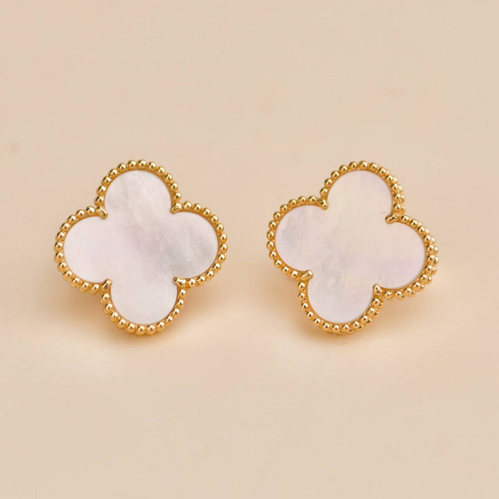 Second Hand Van Cleef Magic Alhambra Mother of Pearl 18K Yellow Gold Earrings