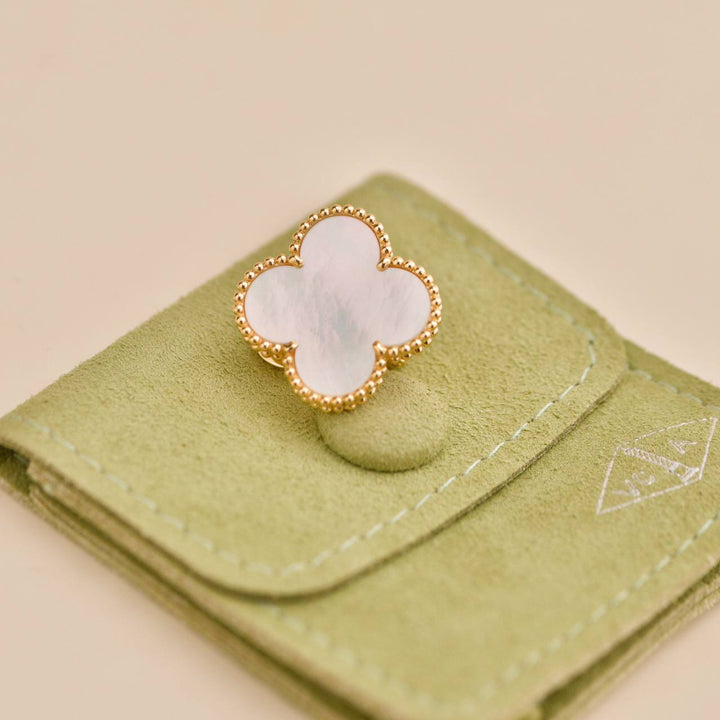 Preowned Van Cleef Magic Alhambra Mother of Pearl 18K Yellow Gold Earrings