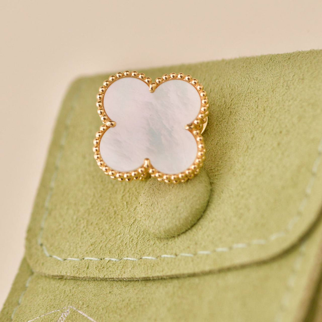Preloved Van Cleef Magic Alhambra Mother of Pearl 18K Yellow Gold Earrings